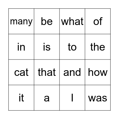 Golden Words Bingo Card