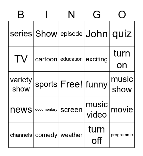 TV Time Bingo Card