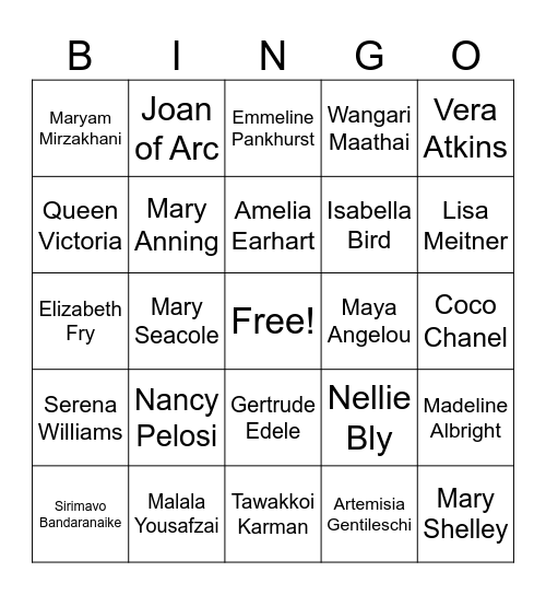 International Women's Day Bingo Card