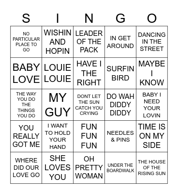 899 POP HITS 1964 Bingo Card