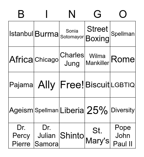 Diversity Bingo Card