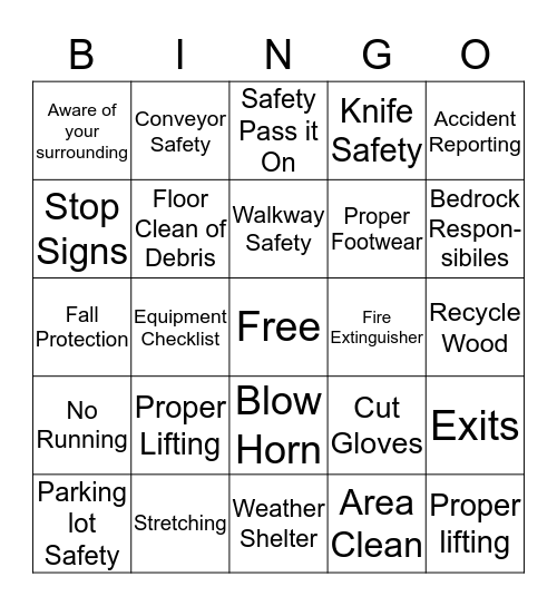 Safety Starts with You Bingo Card
