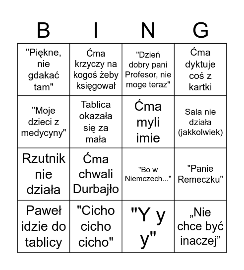Ćma bingo Card