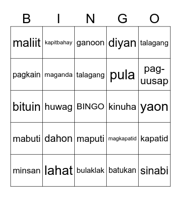 BATAYANG TALASALITAAN II Bingo Card