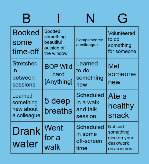 BOP Team Day Bingo Card