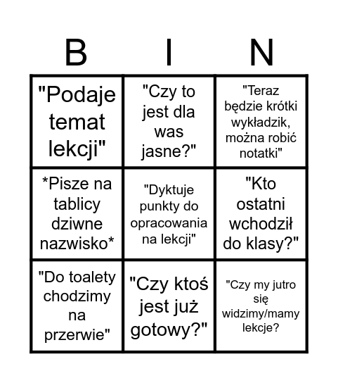Lekcja z Bajerem Bingo Card
