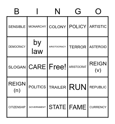 GBI+ UIX VOCABULARY Bingo Card
