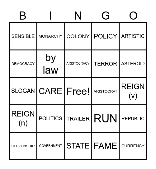 GBI+ UIX VOCABULARY Bingo Card