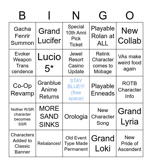 Granblue 10th Anni Stream Bingo! Bingo Card