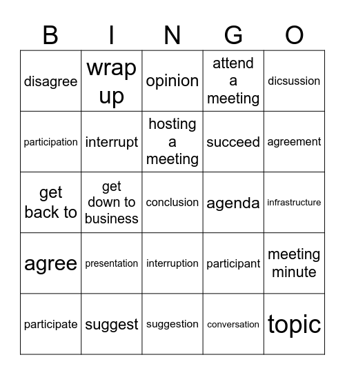 Business English Bingo Card