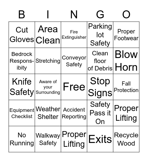 Safety Starts with You Bingo Card