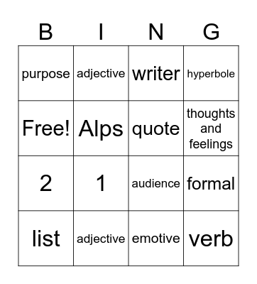 Wednesday 6th BINGO Card