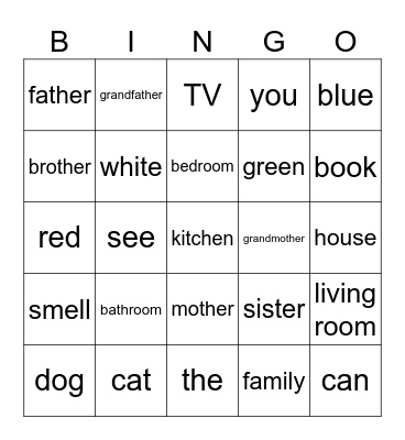 My family Bingo Card
