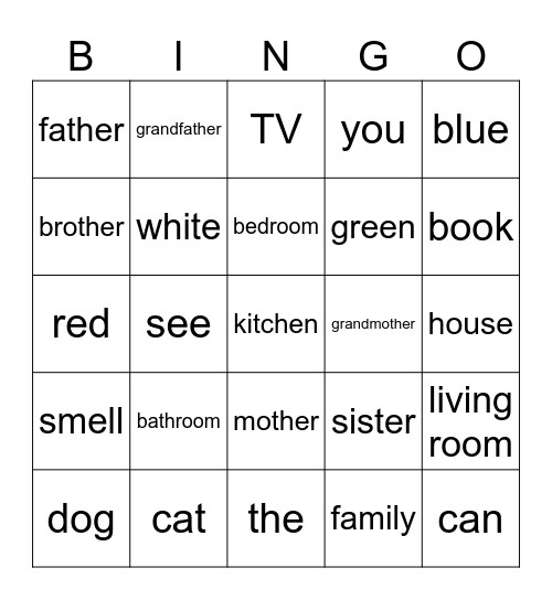 My family Bingo Card