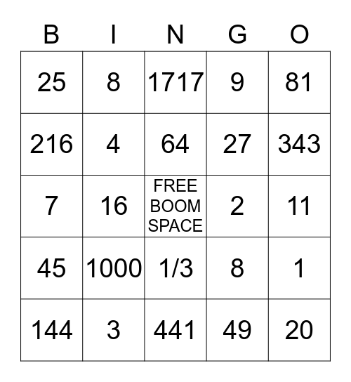 BOOM! BOOM! BINGO! Bingo Card