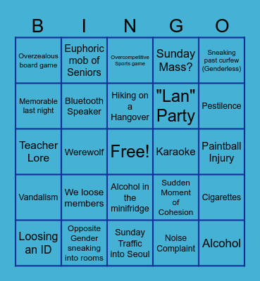 Senior Trip Bingo Card