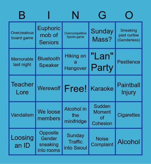 Senior Trip Bingo Card