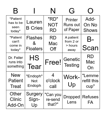 Call Day Bingo Card