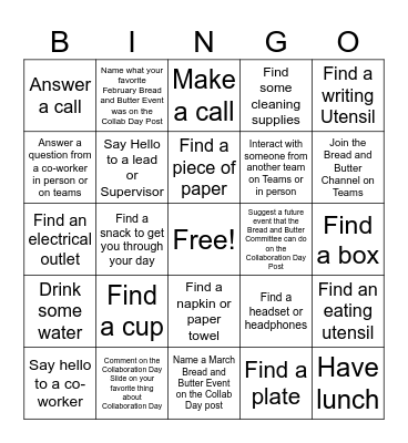 Collaboration Day Bingo Card