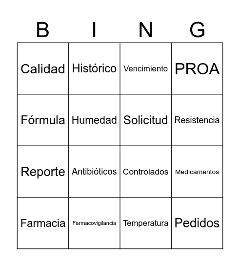 Bingo Farmacia Bingo Card