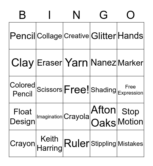 Art Bingo Card