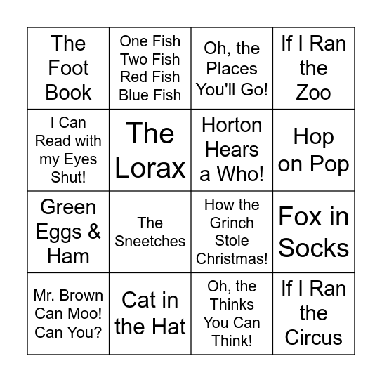 Dr. Seuss Books! Bingo Card