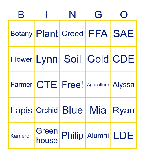Botany Bingo Card