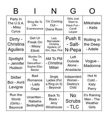 International Women's Day Music Bingo Card