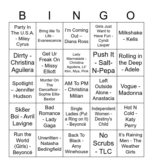 International Women's Day Music Bingo Card