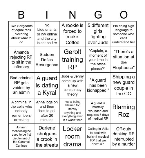 Stormwind Guard Bingo Card