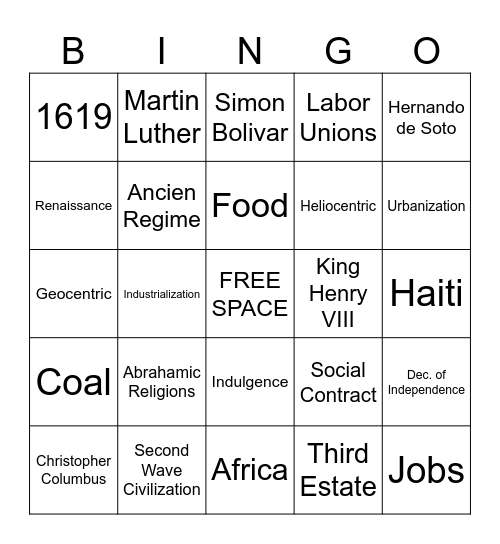 Midterm Exam Review Bingo Card