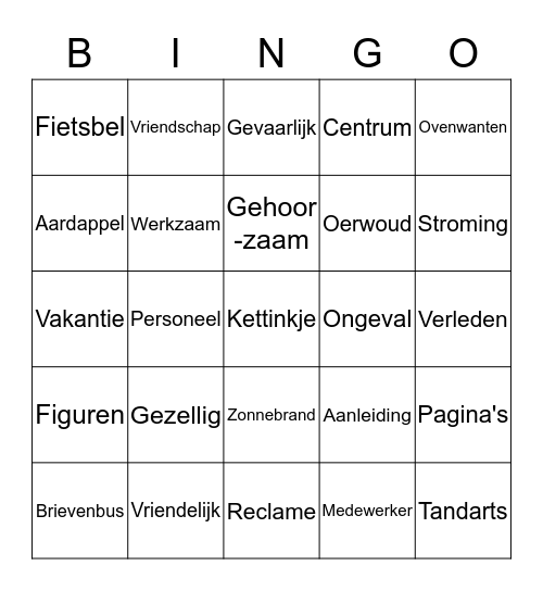 Woorden Bingo Card