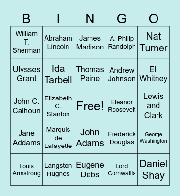 US History Review  - Important Figures Bingo Card