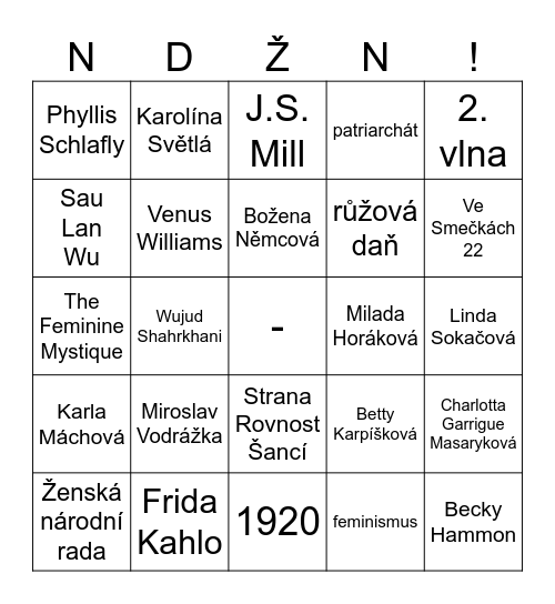 Najdi ženu! Bingo Card