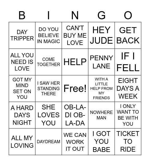 3- BEATLES RADIO Bingo Card