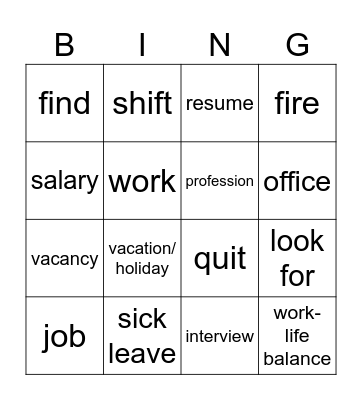 Jobs Elementary Bingo Card