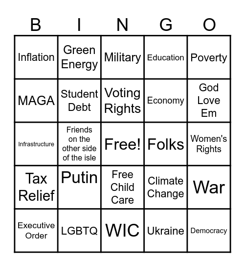State of the Union Bingo Card