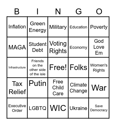 State of the Union Bingo Card