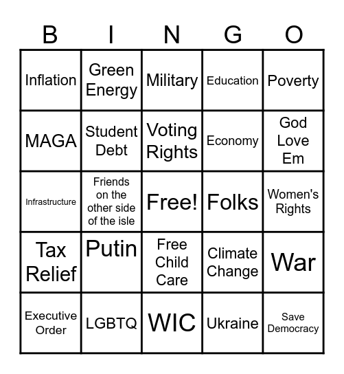 State of the Union Bingo Card