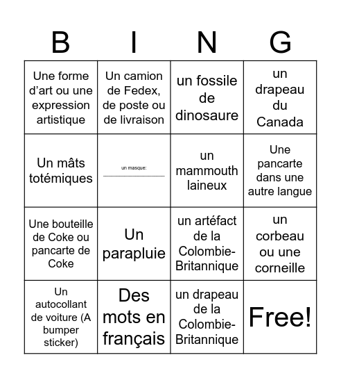 Bingo du musée Bingo Card