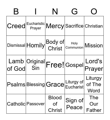 SACRAMENT OF EUCHARIST Bingo Card