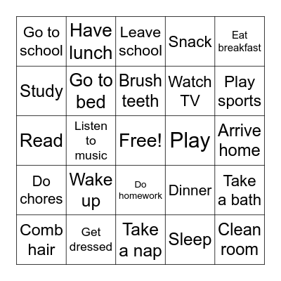 Daily Rountines Bingo Card