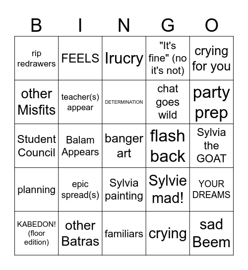 Artists Unite Bingo Card