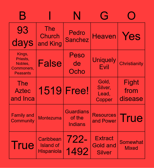 Spainish Bingo Card