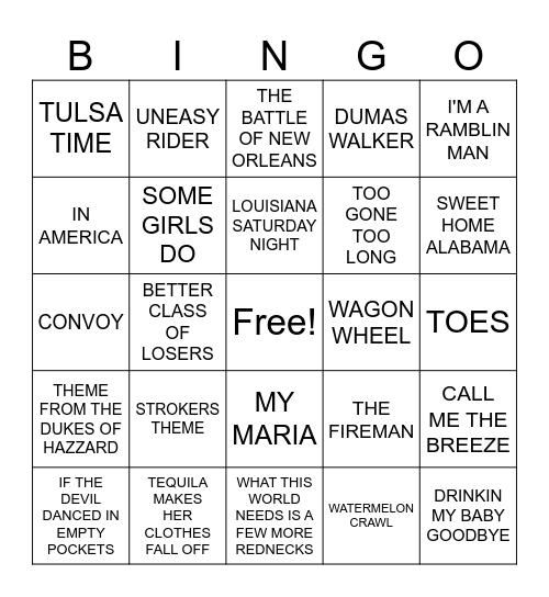 3- CHARLIE DANIELS RADIO Bingo Card