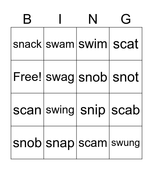 sc, sn, sw Bingo Card