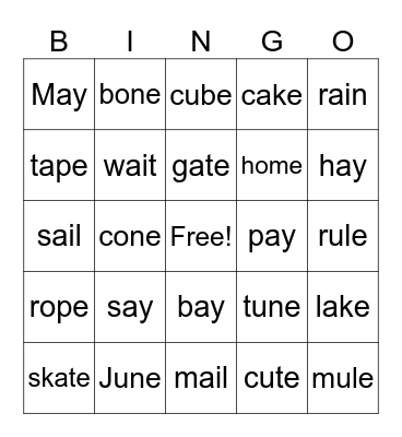 Phonics Review 2 Bingo Card