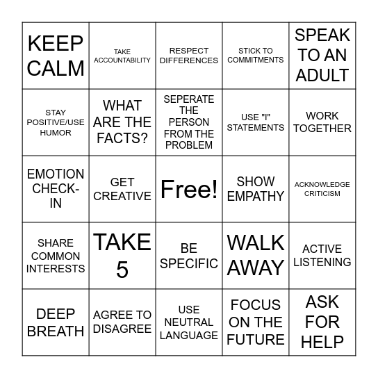 CONFLICT RESOLUTION Bingo Card