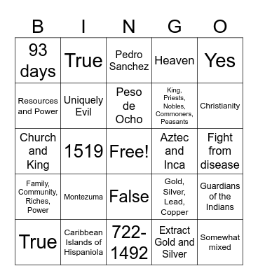 Spanish Bingo Card