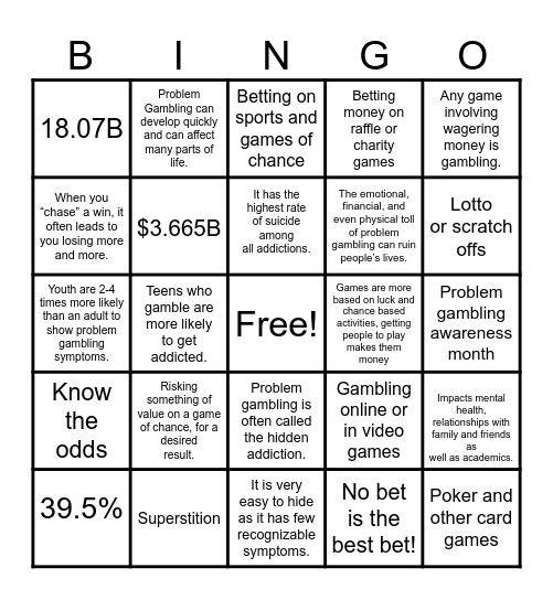 Gambling Bingo Card